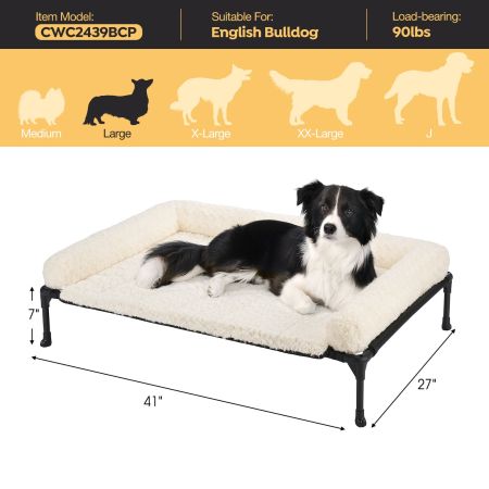 Veehoo Cooling Dog Bed with Deluxe Rose Plush Bolster Mat White Elevated Beds image2