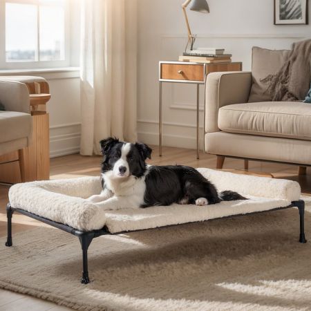 Veehoo Cooling Dog Bed with Deluxe Rose Plush Bolster Mat White Elevated Beds image7