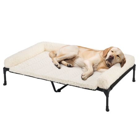 Veehoo Cooling Dog Bed with Deluxe Rose Plush Bolster Mat White Elevated Beds image1