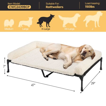 Veehoo Cooling Dog Bed with Deluxe Rose Plush Bolster Mat White Elevated Beds image2