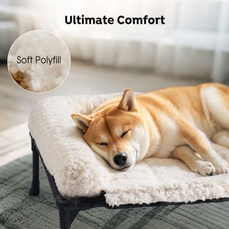 Veehoo Cooling Dog Bed with Deluxe Rose Plush Bolster Mat White Elevated Beds image4