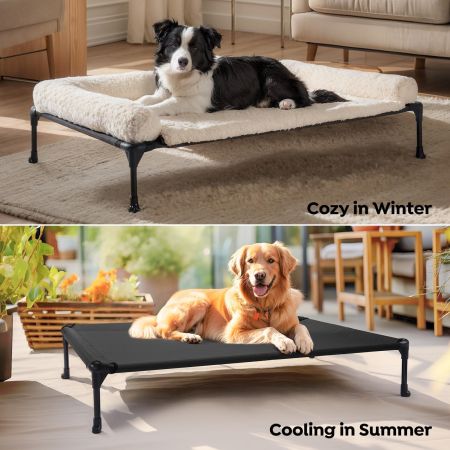 Veehoo Cooling Dog Bed with Deluxe Rose Plush Bolster Mat White Elevated Beds image5