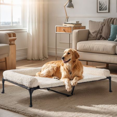 Veehoo Cooling Dog Bed with Deluxe Rose Plush Bolster Mat White Elevated Beds image7