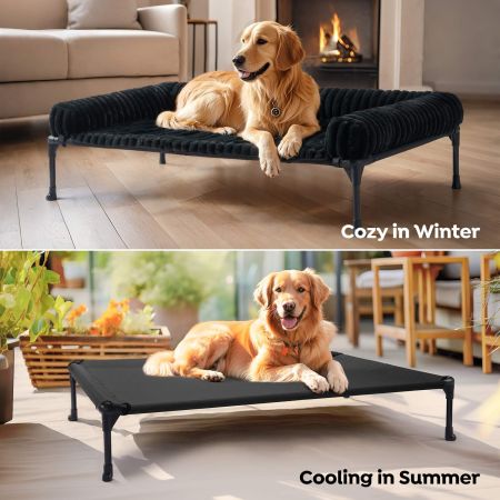 Veehoo Cooling Dog Bed with Removable Fluffy Plush Cushion Black Elevated Beds image4 Veehoo Cooling Dog Bed with Removable Fluffy Plush Cushion Black Elevated Beds image4