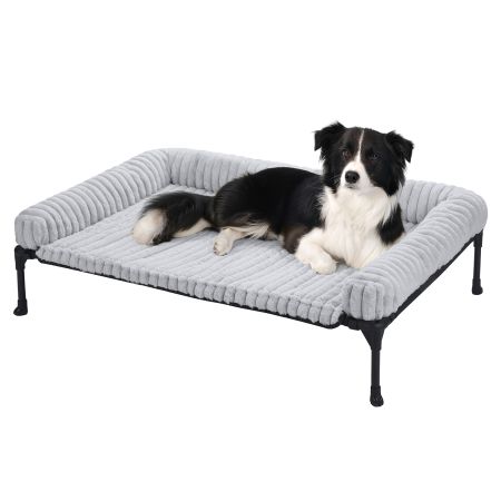 Veehoo Cooling Dog Bed with Removable Fluffy Plush Cushion Gray Elevated Beds image1