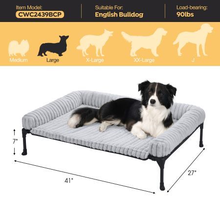 Veehoo Cooling Dog Bed with Removable Fluffy Plush Cushion Gray Elevated Beds image2