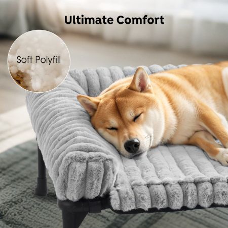 Veehoo Cooling Dog Bed with Removable Fluffy Plush Cushion Gray Elevated Beds image4