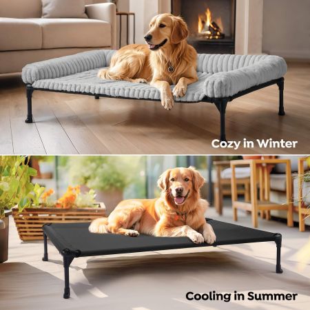 Veehoo Cooling Dog Bed with Removable Fluffy Plush Cushion Gray Elevated Beds image5