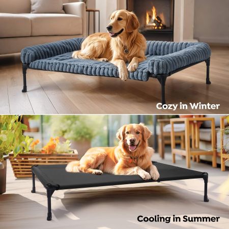 Veehoo Cooling Dog Bed with Removable Fluffy Plush Cushion Blue Elevated Beds image5 Veehoo Cooling Dog Bed with Removable Fluffy Plush Cushion Blue Elevated Beds image5