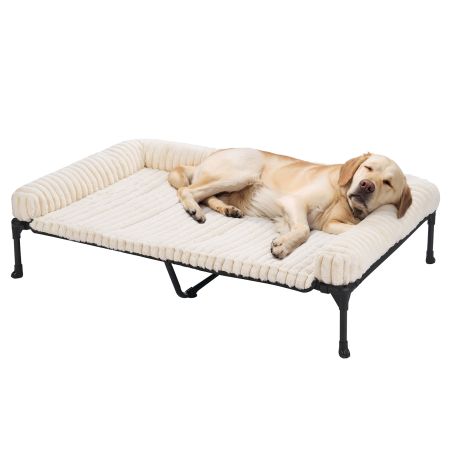 Veehoo Cooling Dog Bed with Removable Fluffy Plush Cushion White Elevated Beds image1