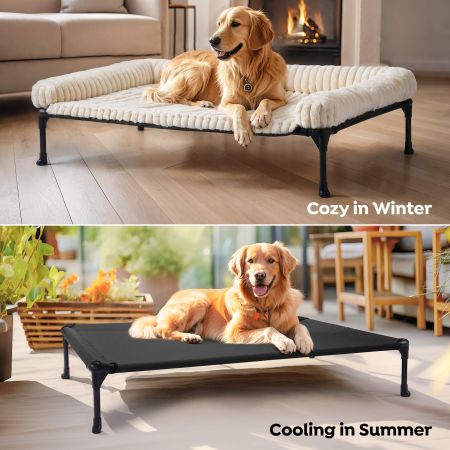 Veehoo Cooling Dog Bed with Removable Fluffy Plush Cushion White Elevated Beds image5