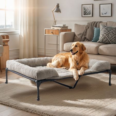 Veehoo Cooling Elevated Dog Bed with Removable Corduroy Pillow Cushion image1