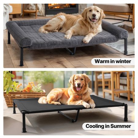 Veehoo Cooling Elevated Dog Bed with Fluffy Plush Cushion Gray Elevated Beds image5 Veehoo Cooling Elevated Dog Bed with Fluffy Plush Cushion Gray Elevated Beds image5