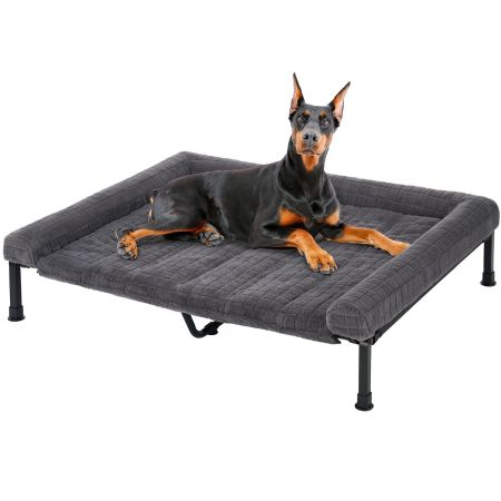 Veehoo Cooling Elevated Dog Bed with Fluffy Plush Cushion Gray Elevated Beds image1