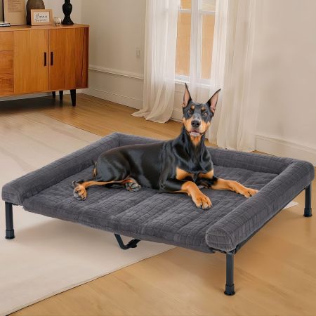 Veehoo Cooling Elevated Dog Bed with Fluffy Plush Cushion Gray Elevated Beds image9