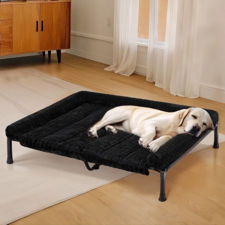 Veehoo Cooling Elevated Dog Bed with Fluffy Plush Cushion Black Elevated Beds image9 Veehoo Cooling Elevated Dog Bed with Fluffy Plush Cushion Black Elevated Beds image9