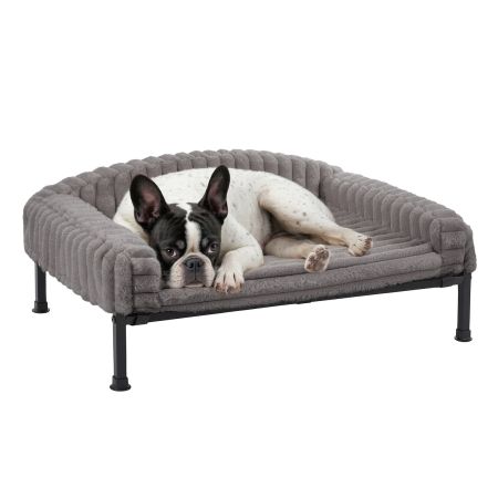 Veehoo Elevated Dog Bed with Washable Plush Bolster Mat Gray Elevated Beds image1