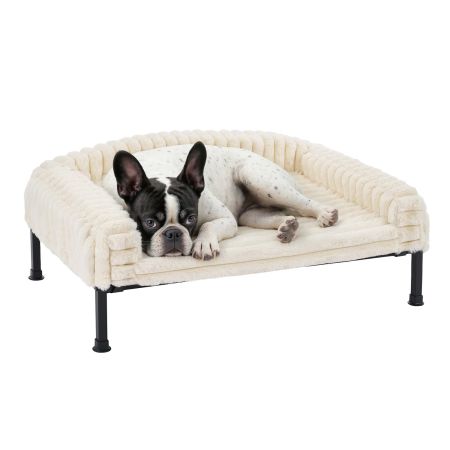 Veehoo Elevated Dog Bed with Washable Plush Bolster Mat White Elevated Beds image1