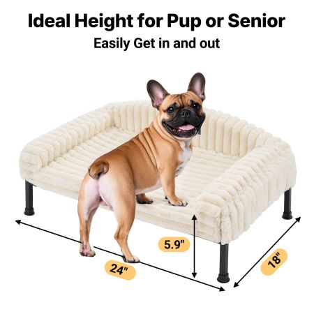 Veehoo Elevated Dog Bed with Washable Plush Bolster Mat White Elevated Beds image2