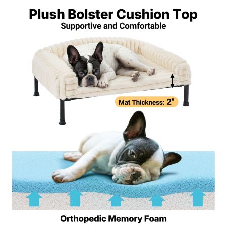 Veehoo Elevated Dog Bed with Washable Plush Bolster Mat White Elevated Beds image3