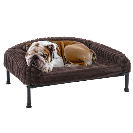Veehoo Elevated Dog Bed with Washable Plush Bolster Mat Brown Elevated Beds image1