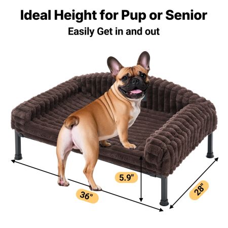 Veehoo Elevated Dog Bed with Washable Plush Bolster Mat Brown Elevated Beds image2
