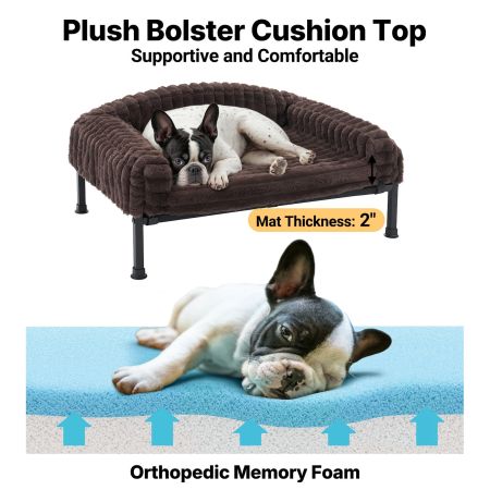 Veehoo Elevated Dog Bed with Washable Plush Bolster Mat Brown Elevated Beds image3