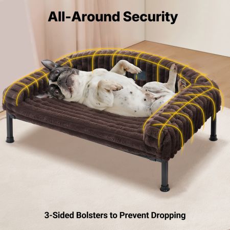 Veehoo Elevated Dog Bed with Washable Plush Bolster Mat Brown Elevated Beds image4