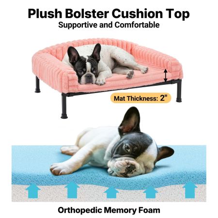 Veehoo Elevated Dog Bed with Washable Plush Bolster Mat Pink Elevated Beds image3