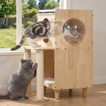 Veehoo Dog Proof Cat Feeding Station Beige Beds & Condos image1