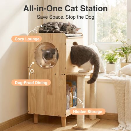 Veehoo Dog Proof Cat Feeding Station Beige Beds & Condos image3