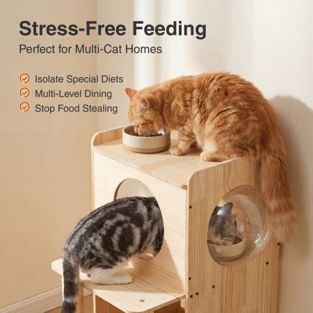 Veehoo Dog Proof Cat Feeding Station Beige Beds & Condos image4