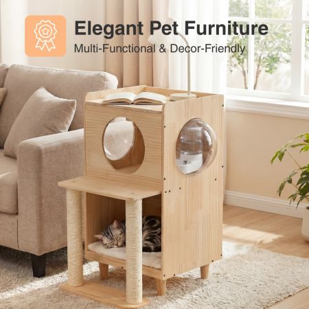 Veehoo Dog Proof Cat Feeding Station Beige Beds & Condos image6