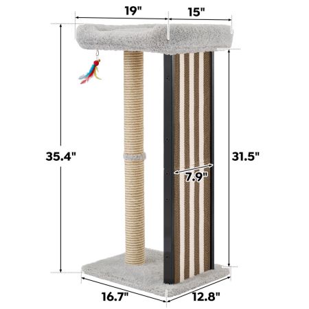 Veehoo 35'' Tall Cat Scratching Post with Scratching Pads Gray New Arrivals image2