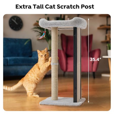 Veehoo 35'' Tall Cat Scratching Post with Scratching Pads Gray New Arrivals image7