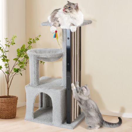 Veehoo Small Cat Tree with Scratching Boards and Hammock Gray New Arrivals image8
