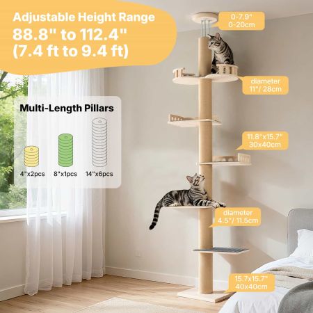 Veehoo Stable Adjustable Floor to Ceiling Cat Tree Beige Sales image2 Veehoo Stable Adjustable Floor to Ceiling Cat Tree Beige Sales image2