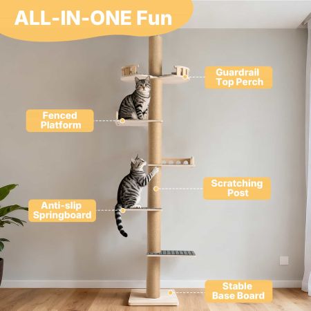 Veehoo Stable Adjustable Floor to Ceiling Cat Tree Beige Sales image4 Veehoo Stable Adjustable Floor to Ceiling Cat Tree Beige Sales image4