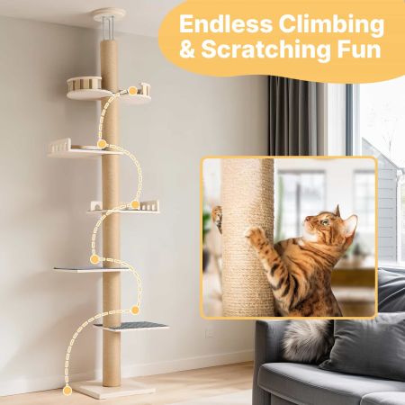 Veehoo Stable Adjustable Floor to Ceiling Cat Tree Beige Sales image6 Veehoo Stable Adjustable Floor to Ceiling Cat Tree Beige Sales image6