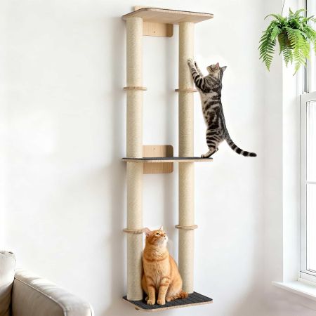 Veehoo Wall Mounted Cat Scratcher with Double Sisal Posts & Perch image1