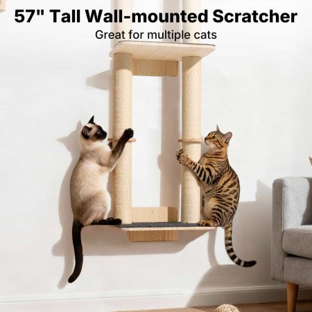 Veehoo Wall Mounted Cat Scratcher with Double Sisal Posts & Perch Beige Sales image2
