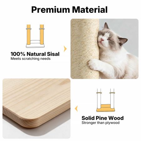 Veehoo Wall Mounted Cat Scratcher with Double Sisal Posts & Perch Beige Sales image5