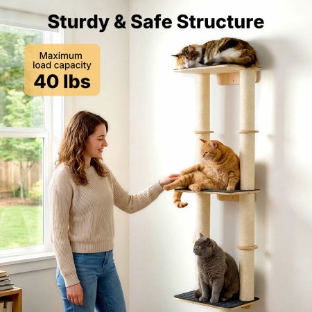 Veehoo Wall Mounted Cat Scratcher with Double Sisal Posts & Perch Beige Sales image6