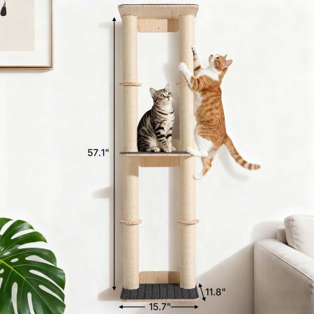 Veehoo Wall Mounted Cat Scratcher with Double Sisal Posts & Perch Beige Sales image7