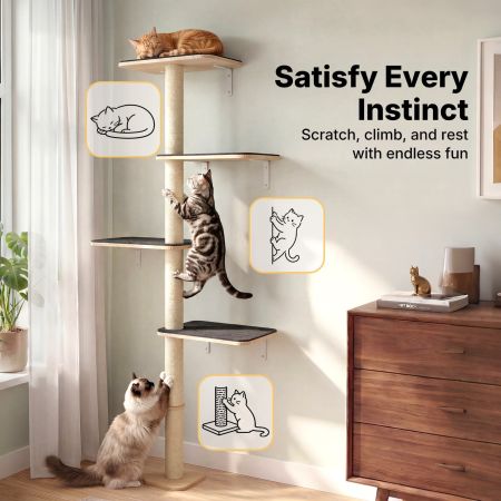 Veehoo Wall Mounted Cat Tree for Large Cats Beige Sales image5 Veehoo Wall Mounted Cat Tree for Large Cats Beige Sales image5