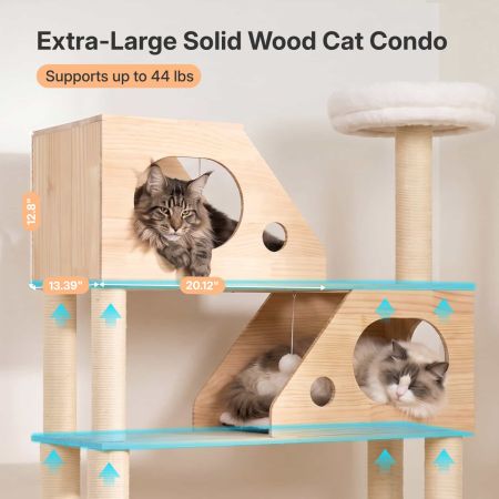 Veehoo Large Wood Cat Tree for Automatic Litter Box Beige Beds & Condos image3