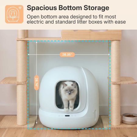 Veehoo Large Wood Cat Tree for Automatic Litter Box Beige Beds & Condos image6