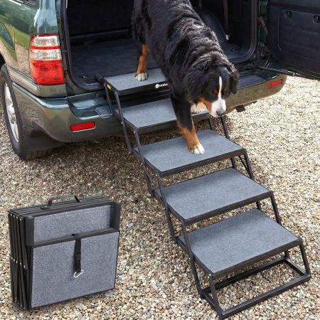 Veehoo Extra Wide Foldable Dog Stairs for Large Dogs Gray Sales image1