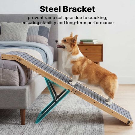 Veehoo Adjustable Wooden Dog Ramp with Steel Bracket Gray Sales image3