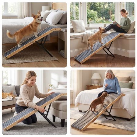 Veehoo Adjustable Wooden Dog Ramp with Steel Bracket Gray Sales image9